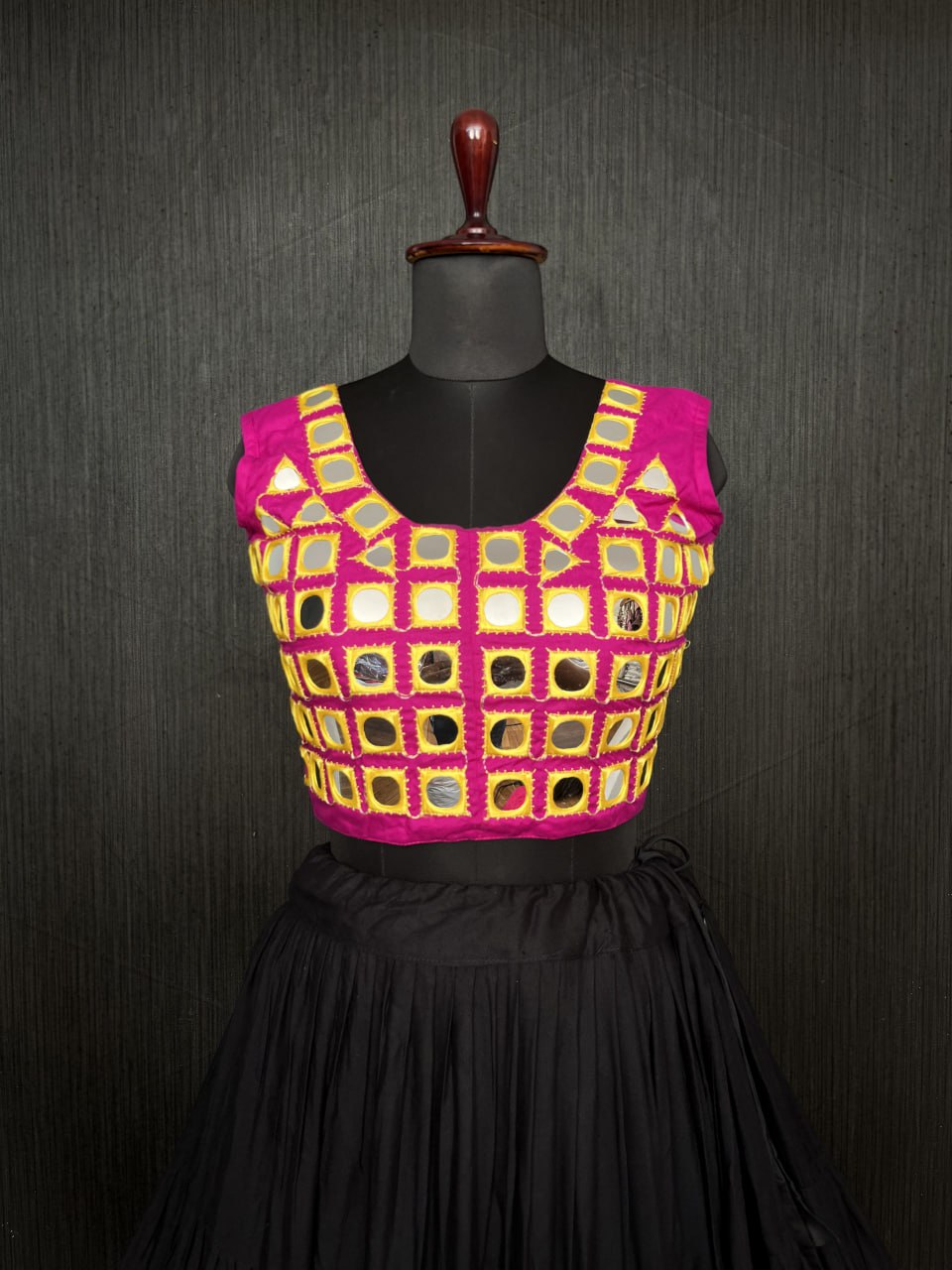 Black Lehenga & Pink Choli Set Designer Rayon  with Real Mirror & Kodi Work