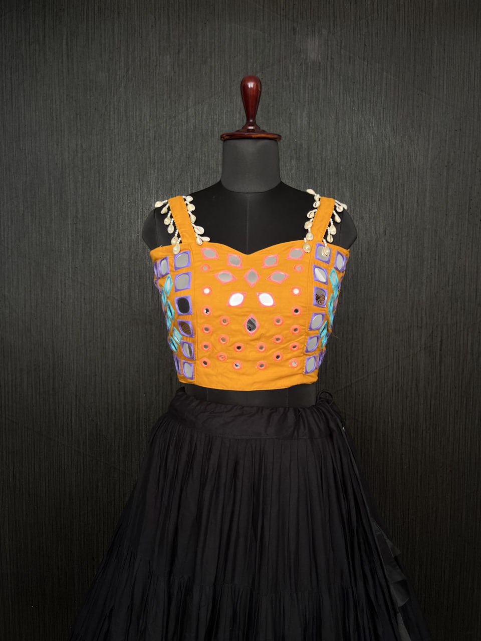 Black Lehenga & Yellow Choli Set Designer Rayon  with Real Mirror & Kodi Work