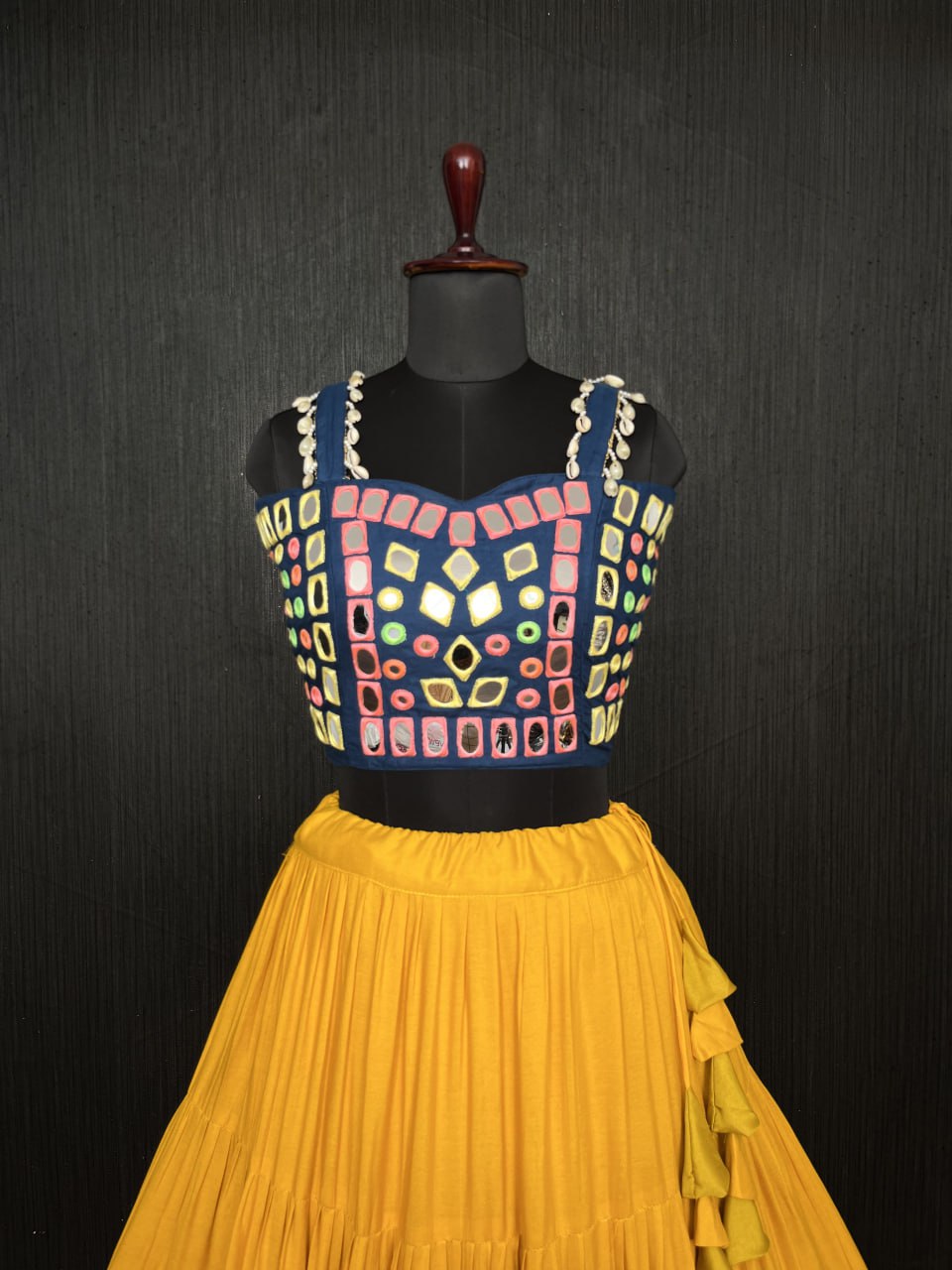 Yellow Lehenga & Navy Blue Choli Set Designer Rayon  with Real Mirror & Kodi Work