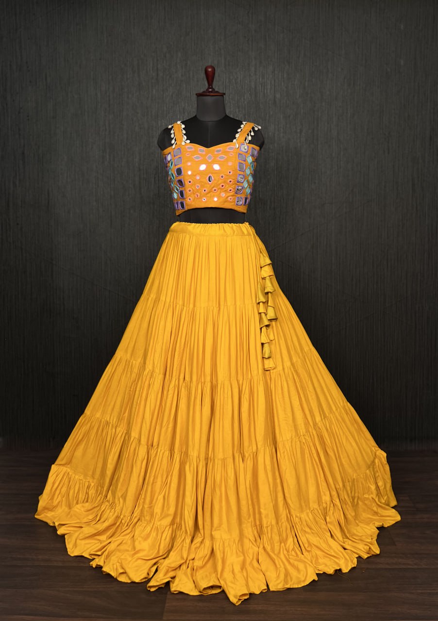 Yellow Lehenga & Yellow Choli Set Designer Rayon with Real Mirror & Kodi Work