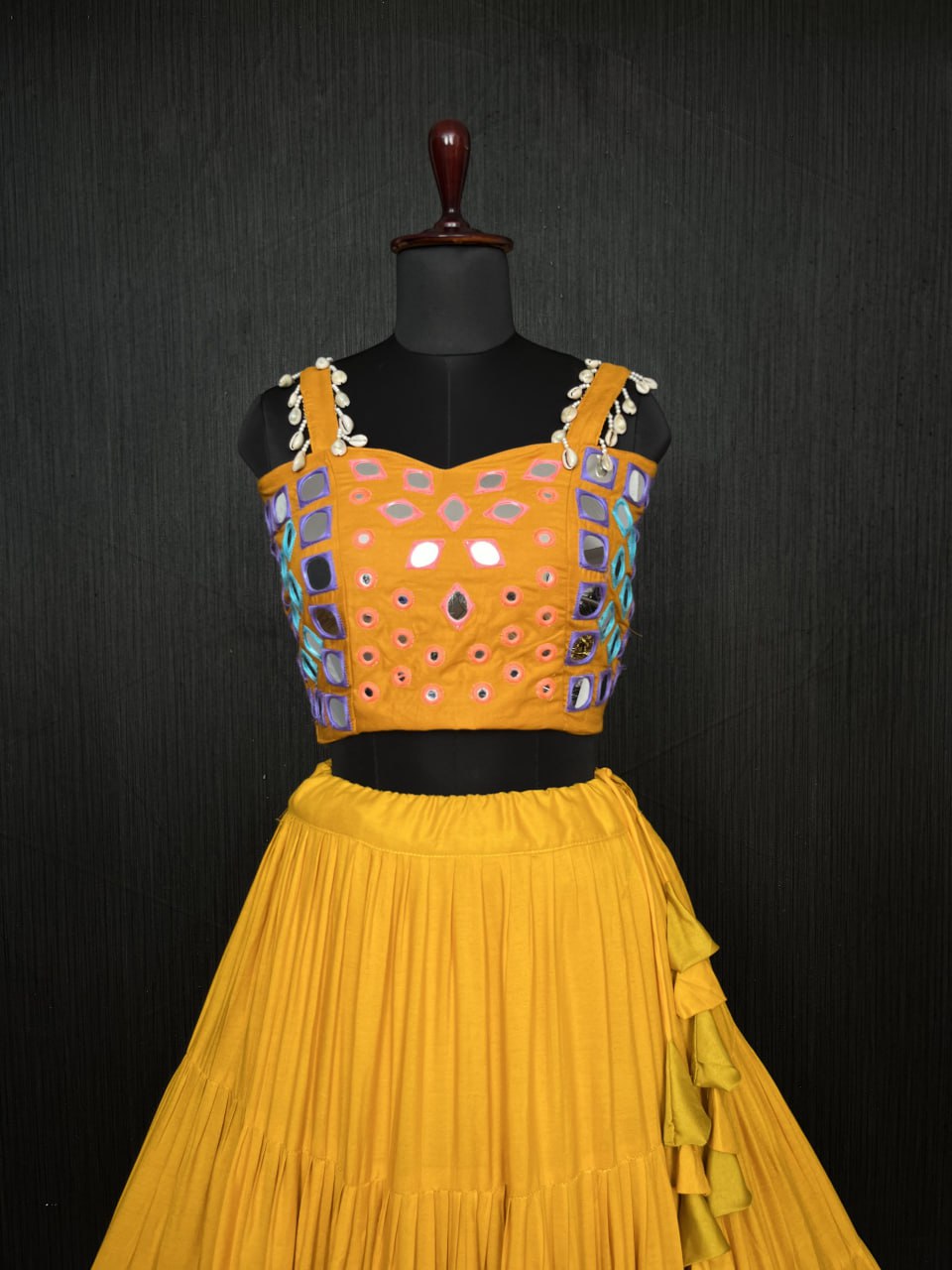 Yellow Lehenga & Yellow Choli Set Designer Rayon with Real Mirror & Kodi Work