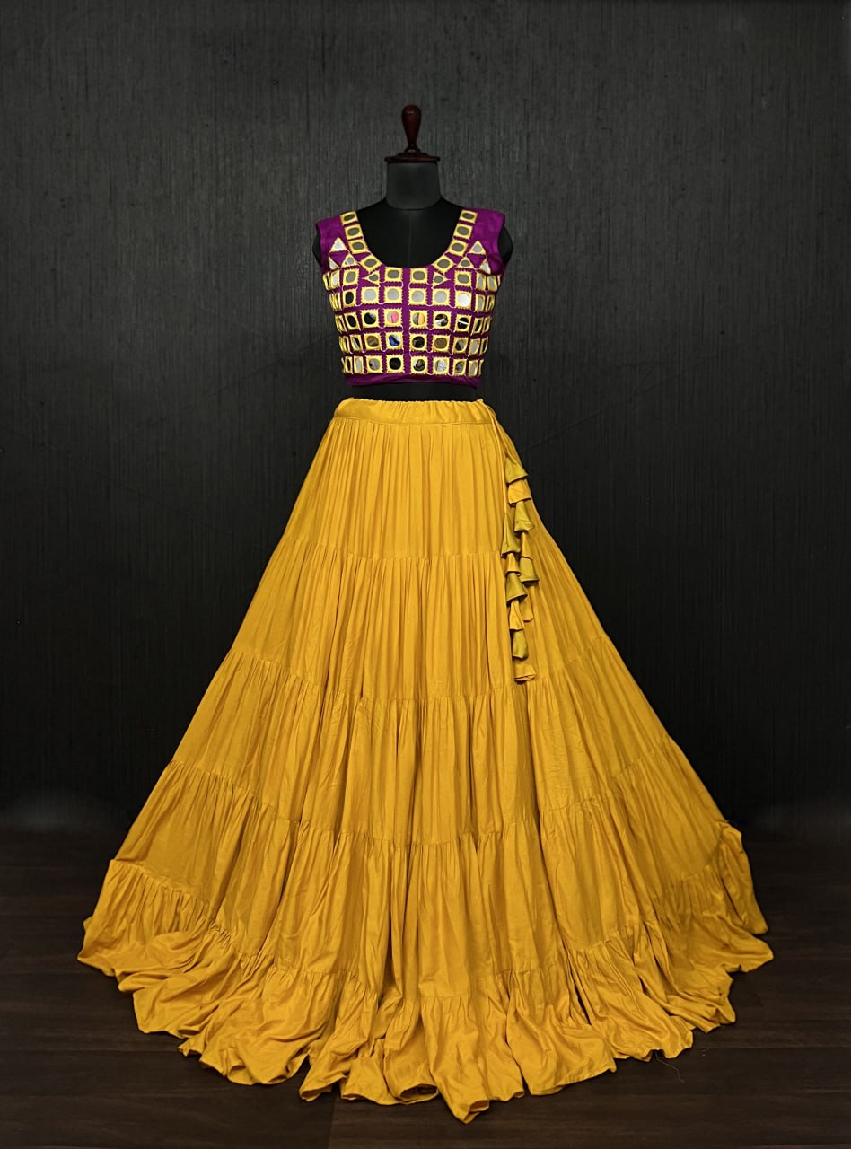 Yellow Lehenga & Purple Choli Set Designer Rayon  with Real Mirror & Kodi Work