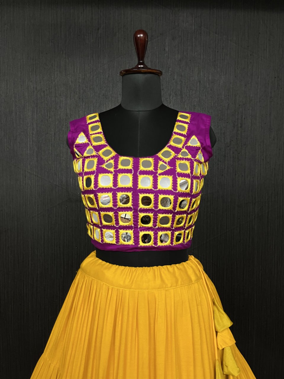 Yellow Lehenga & Purple Choli Set Designer Rayon  with Real Mirror & Kodi Work