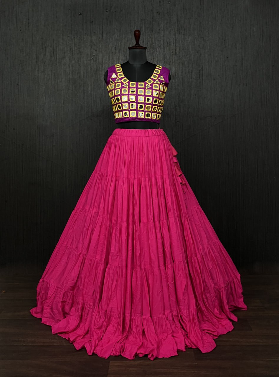 Pink Lehenga & Purple Choli Set Designer Rayon  with Real Mirror & Kodi Work