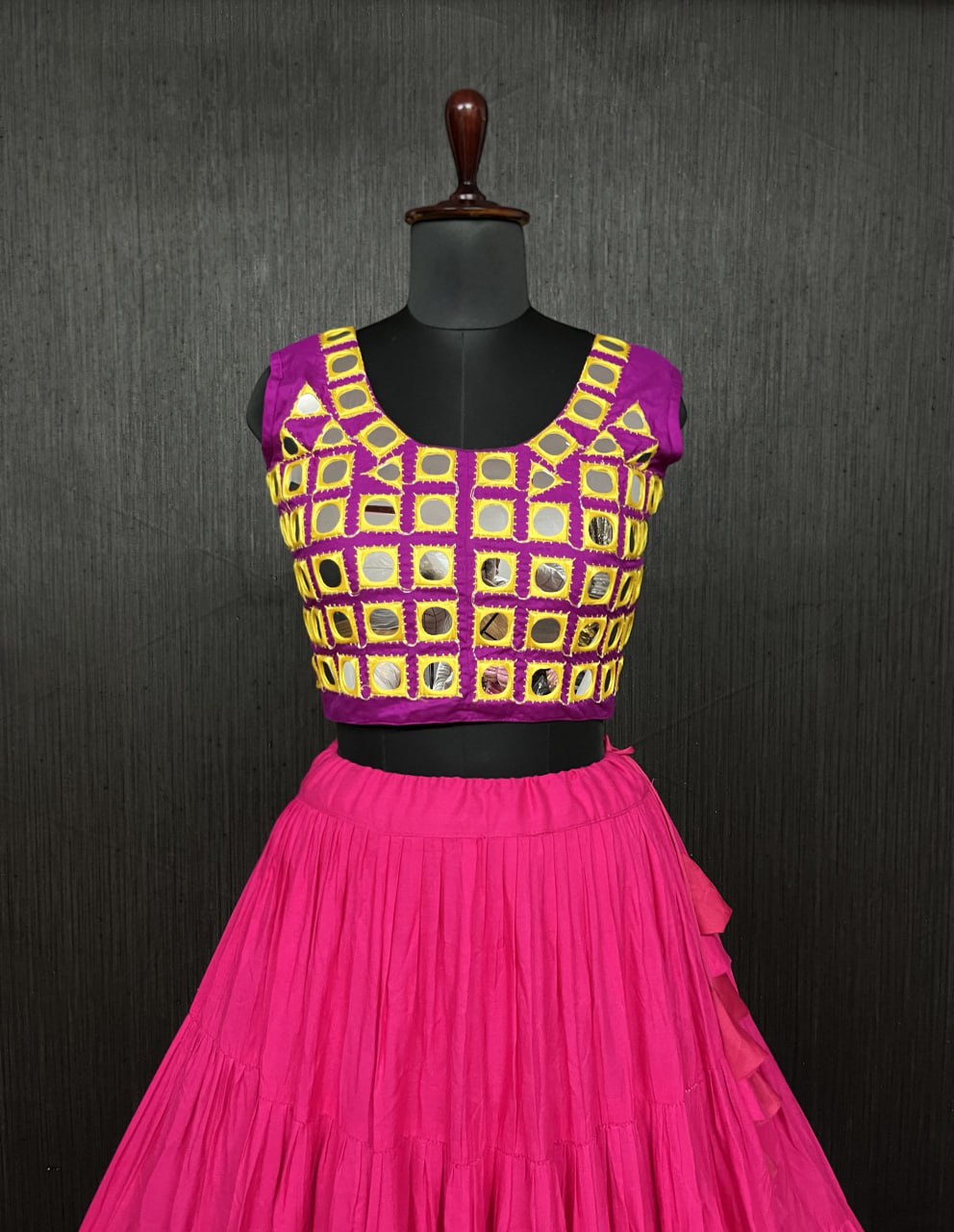 Pink Lehenga & Purple Choli Set Designer Rayon  with Real Mirror & Kodi Work