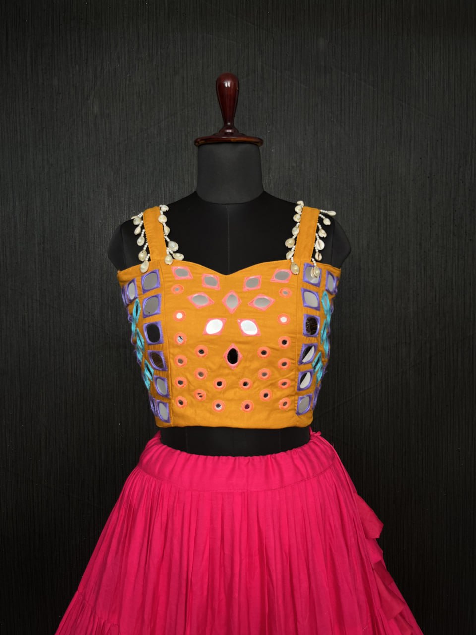 Pink Lehenga & Yellow Choli Set Designer Rayon  with Real Mirror & Kodi Work