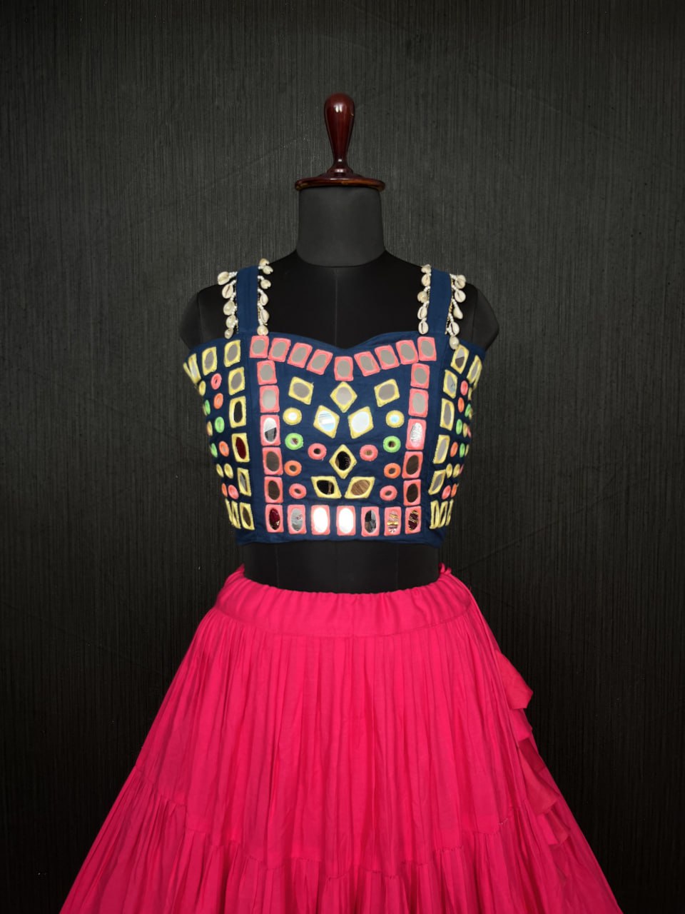 Pink Lehenga & Navy Blue Choli Set Designer Rayon  with Real Mirror & Kodi Work