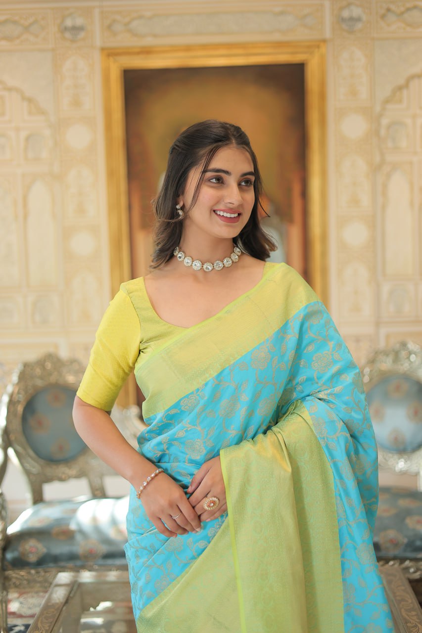 Blue Traditional Kanjivaram Silk Saree with Zari Weaving