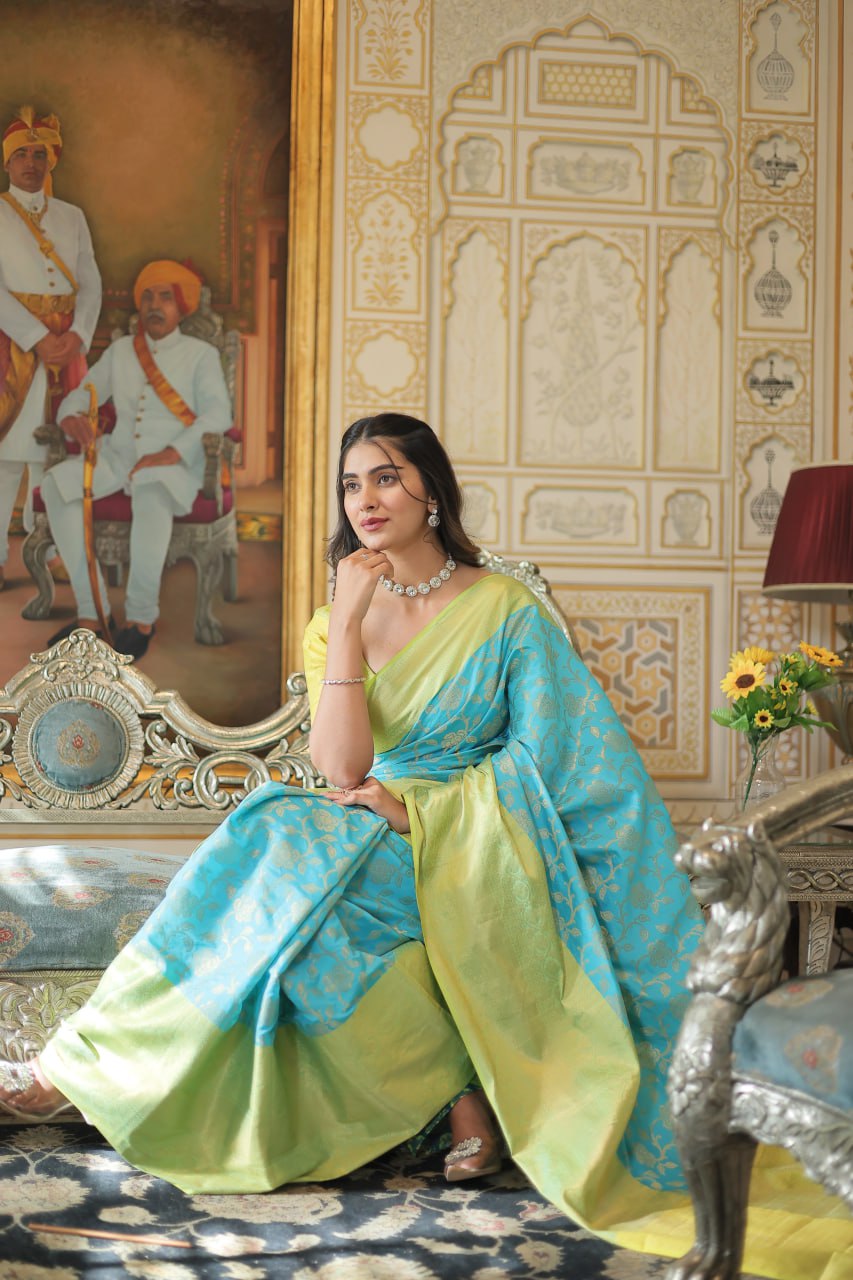 Blue Traditional Kanjivaram Silk Saree with Zari Weaving