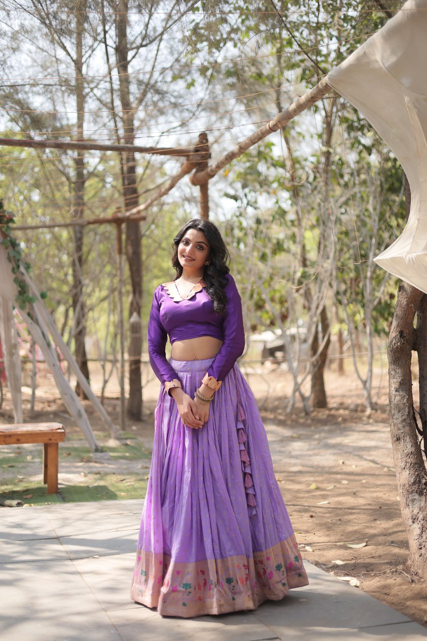 Purple Elegant Dayble Viscose Kalamkari Jari Weaving Lehenga with Designer Blouse