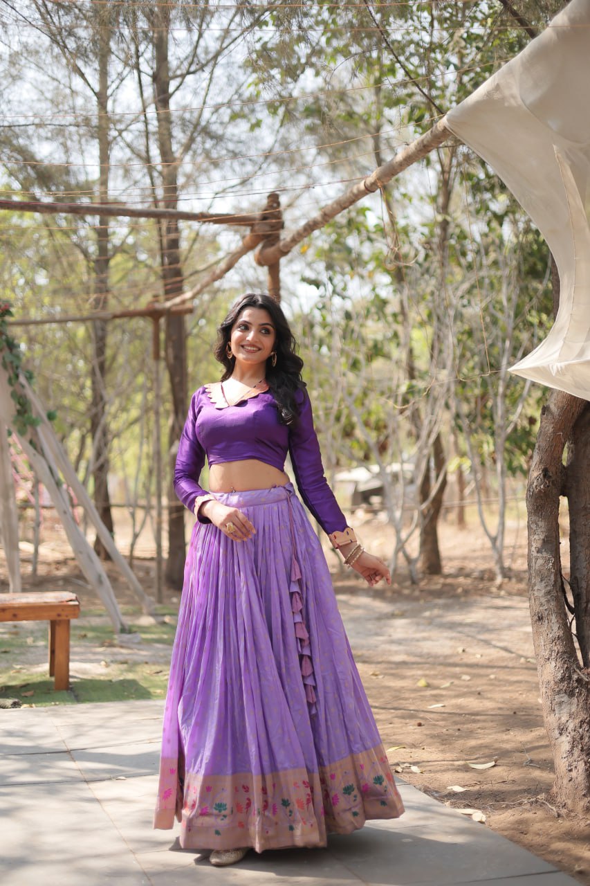 Purple Elegant Dayble Viscose Kalamkari Jari Weaving Lehenga with Designer Blouse