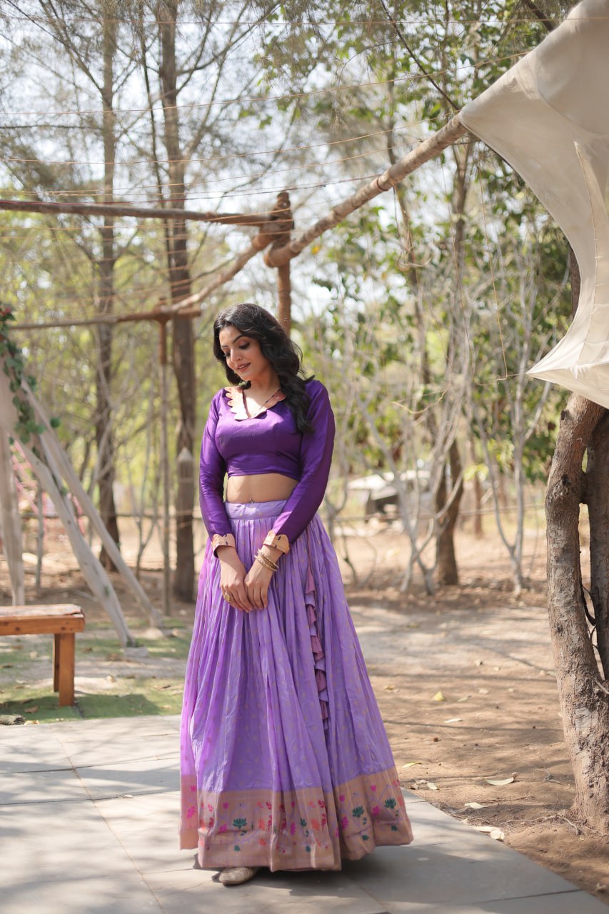 Purple Elegant Dayble Viscose Kalamkari Jari Weaving Lehenga with Designer Blouse