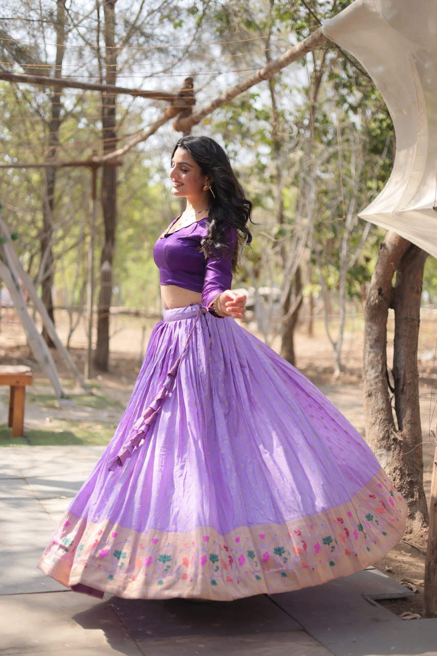 Purple Elegant Dayble Viscose Kalamkari Jari Weaving Lehenga with Designer Blouse