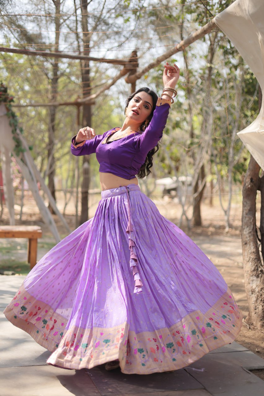 Purple Elegant Dayble Viscose Kalamkari Jari Weaving Lehenga with Designer Blouse