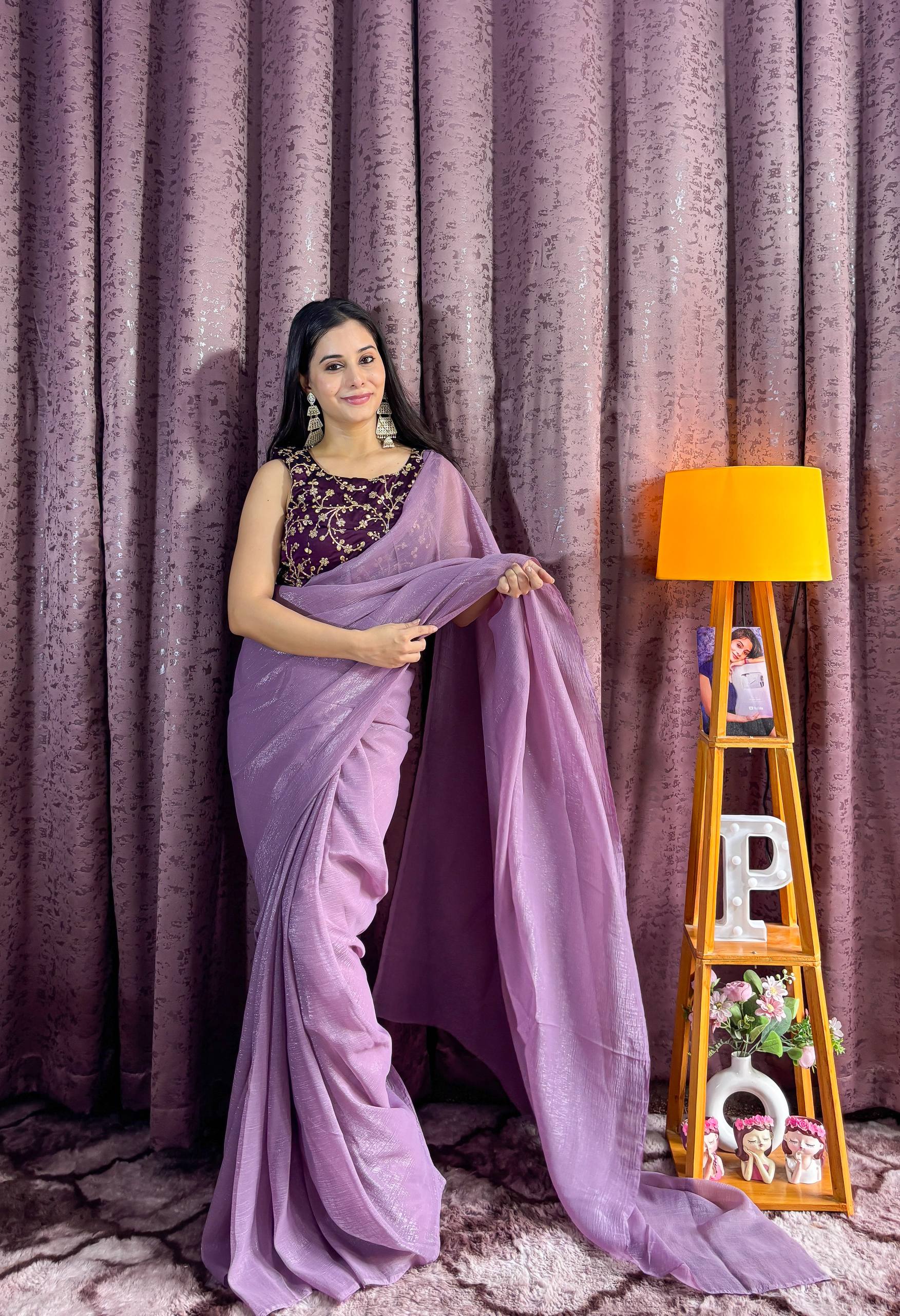 Purple Sleeveless Charm, Jacketed Grace – Sparkle Silk Saree Set with Kasturi Silk Blouse & Koti