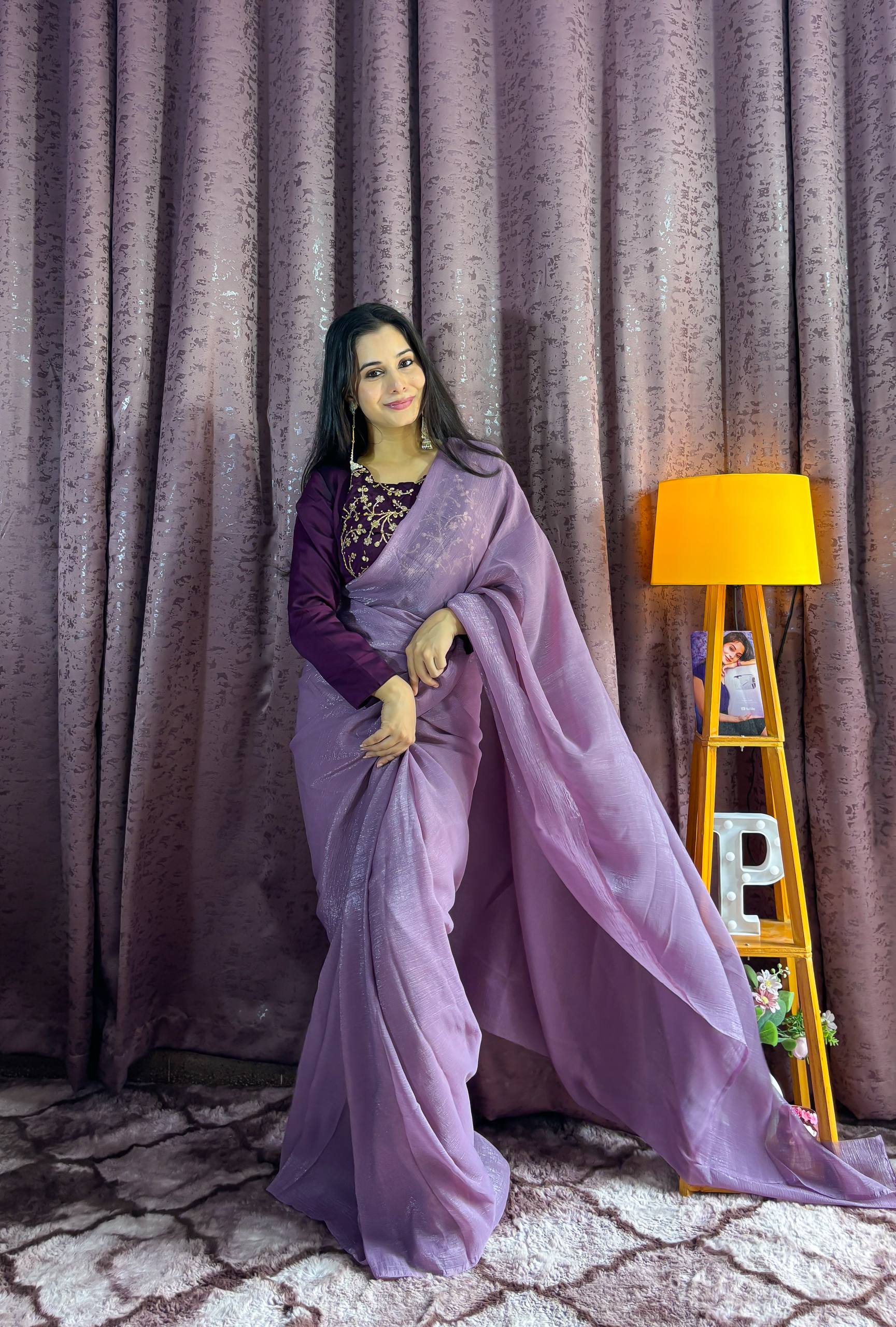 Purple Sleeveless Charm, Jacketed Grace – Sparkle Silk Saree Set with Kasturi Silk Blouse & Koti