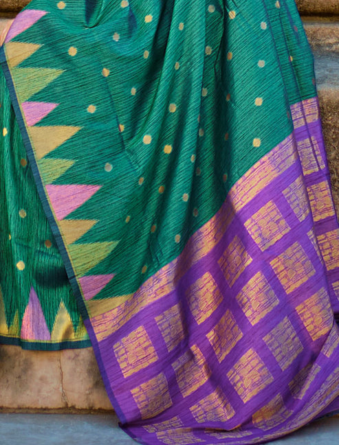Pine Green Women's Banarasi Silk Blend Saree with Unstitched Blouse Piece