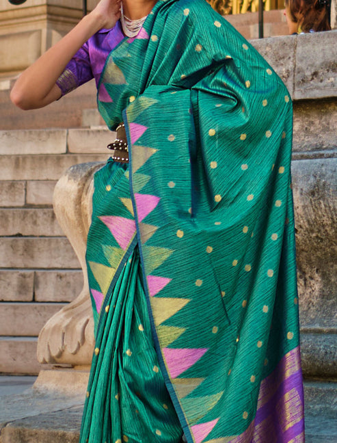 Pine Green Women's Banarasi Silk Blend Saree with Unstitched Blouse Piece