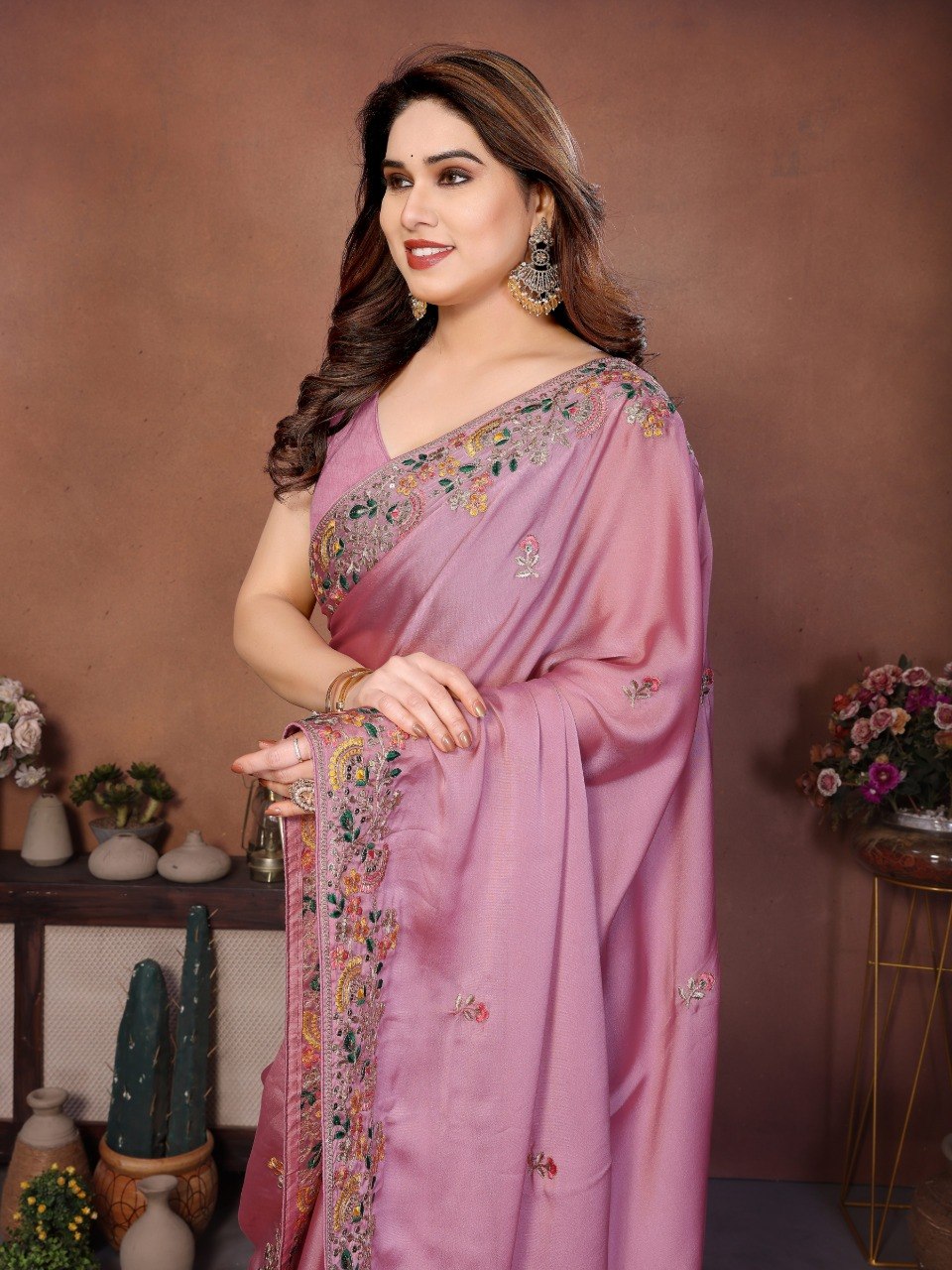 Pink Art Silk Saree with Sequins Work
