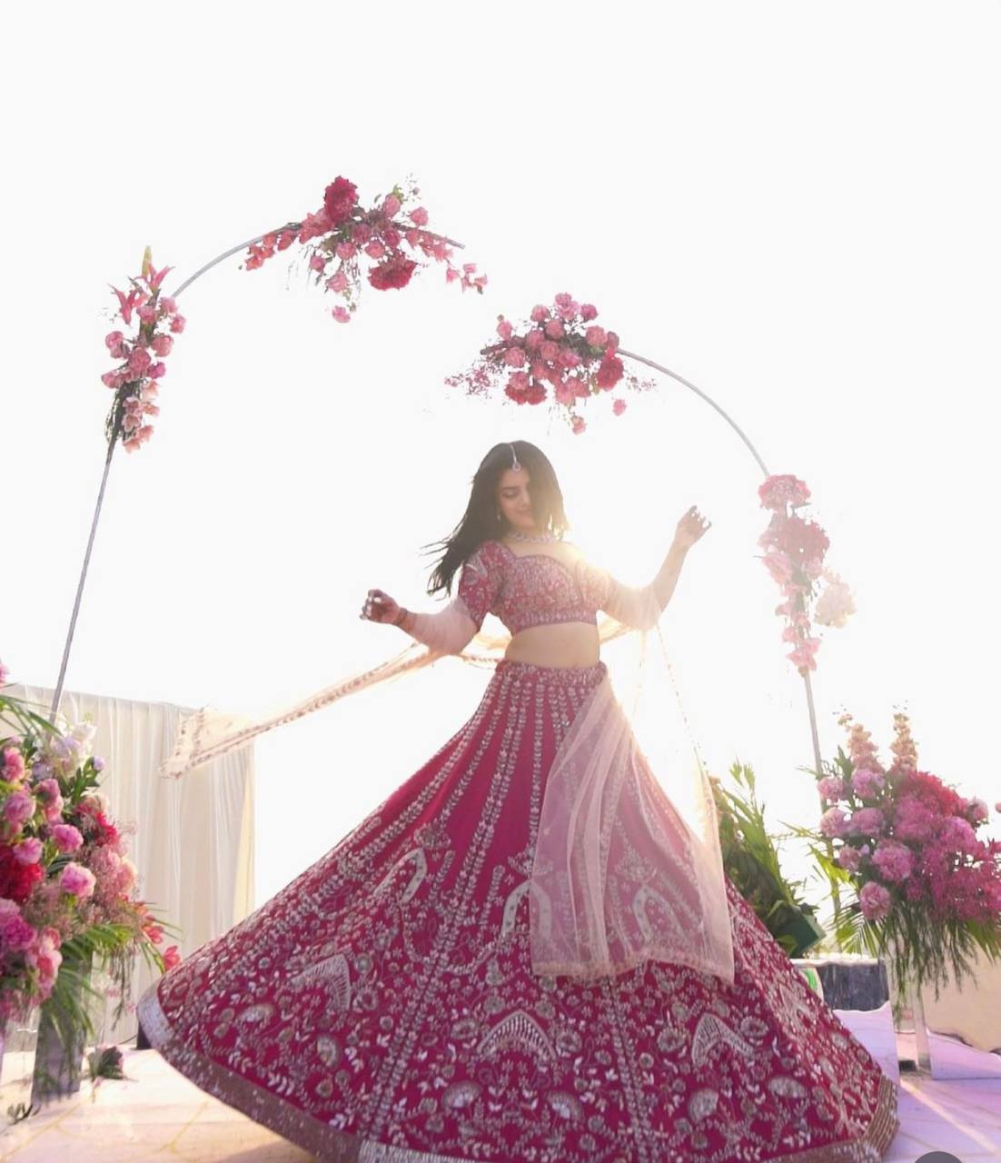 Pink Slub Silk Lehenga Set with Sequins & Dori Work