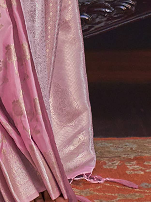 Pink Banarasi Silk Blend Saree with Bidri Work & Zari Buta – Gold Accents & Tassel Detailing