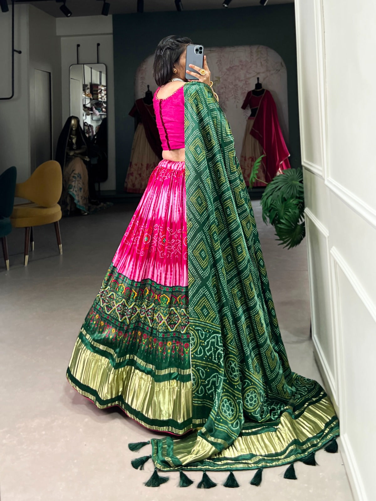 Pink Color Bandhej Digital Print Pure Gaji Silk Chaniya Choli