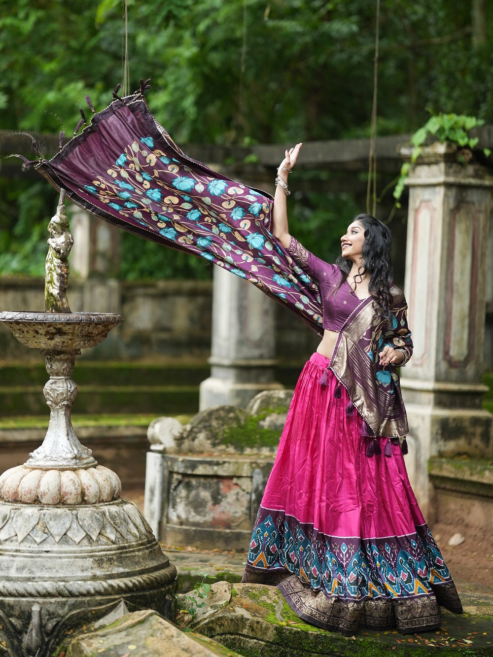 Pink Color Printed With Foil Work Dola Silk Lehenga Choli