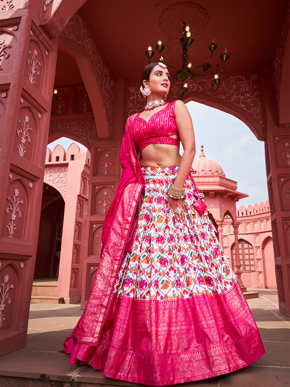 Pink Color Patola Printed Dola Silk Lehenga Choli