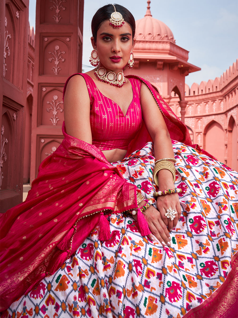 Pink Color Patola Printed Dola Silk Lehenga Choli