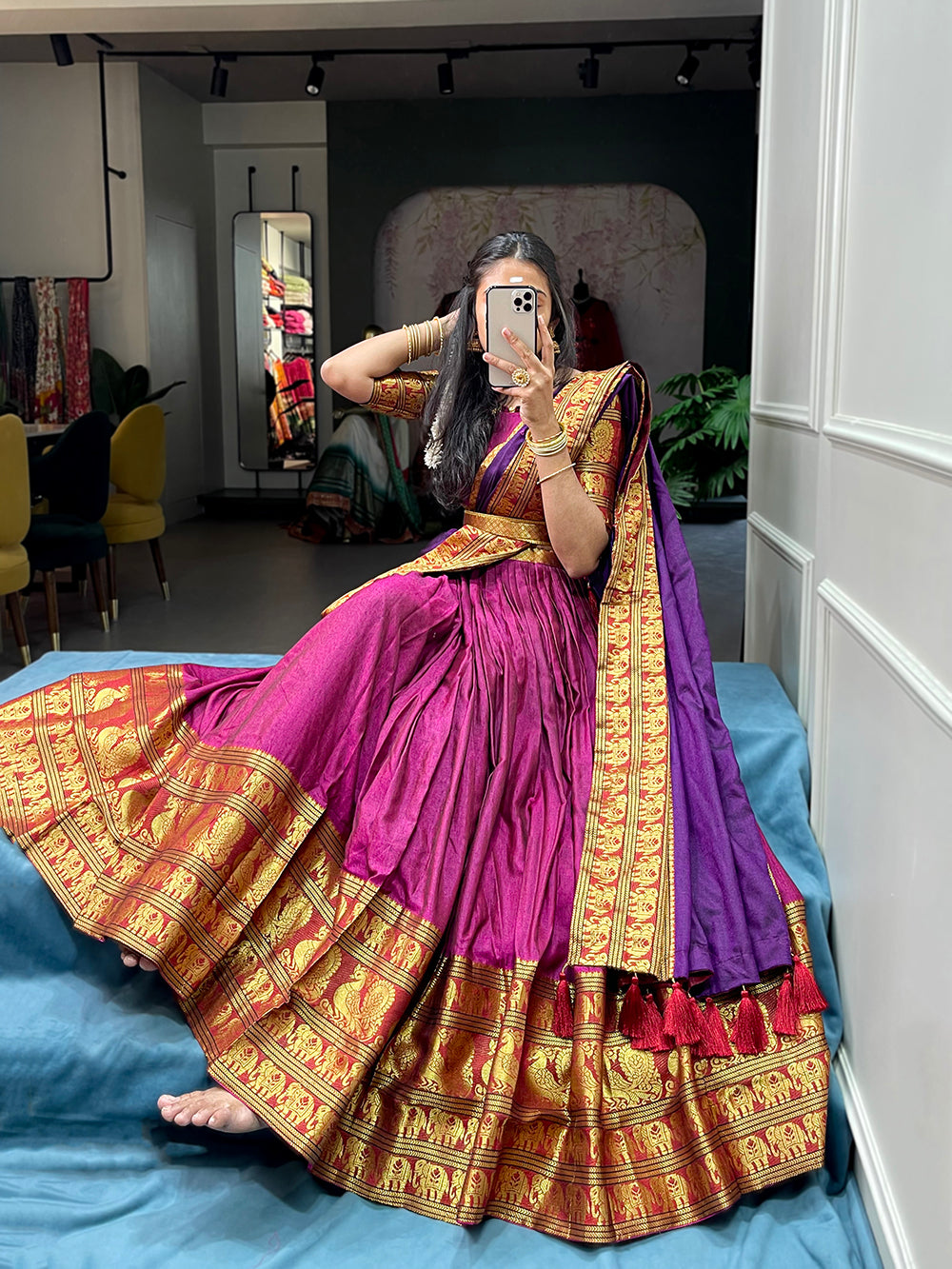 Pink Color Zari Weaving Work Narayan Pet (Cotton) Lehenga Choli