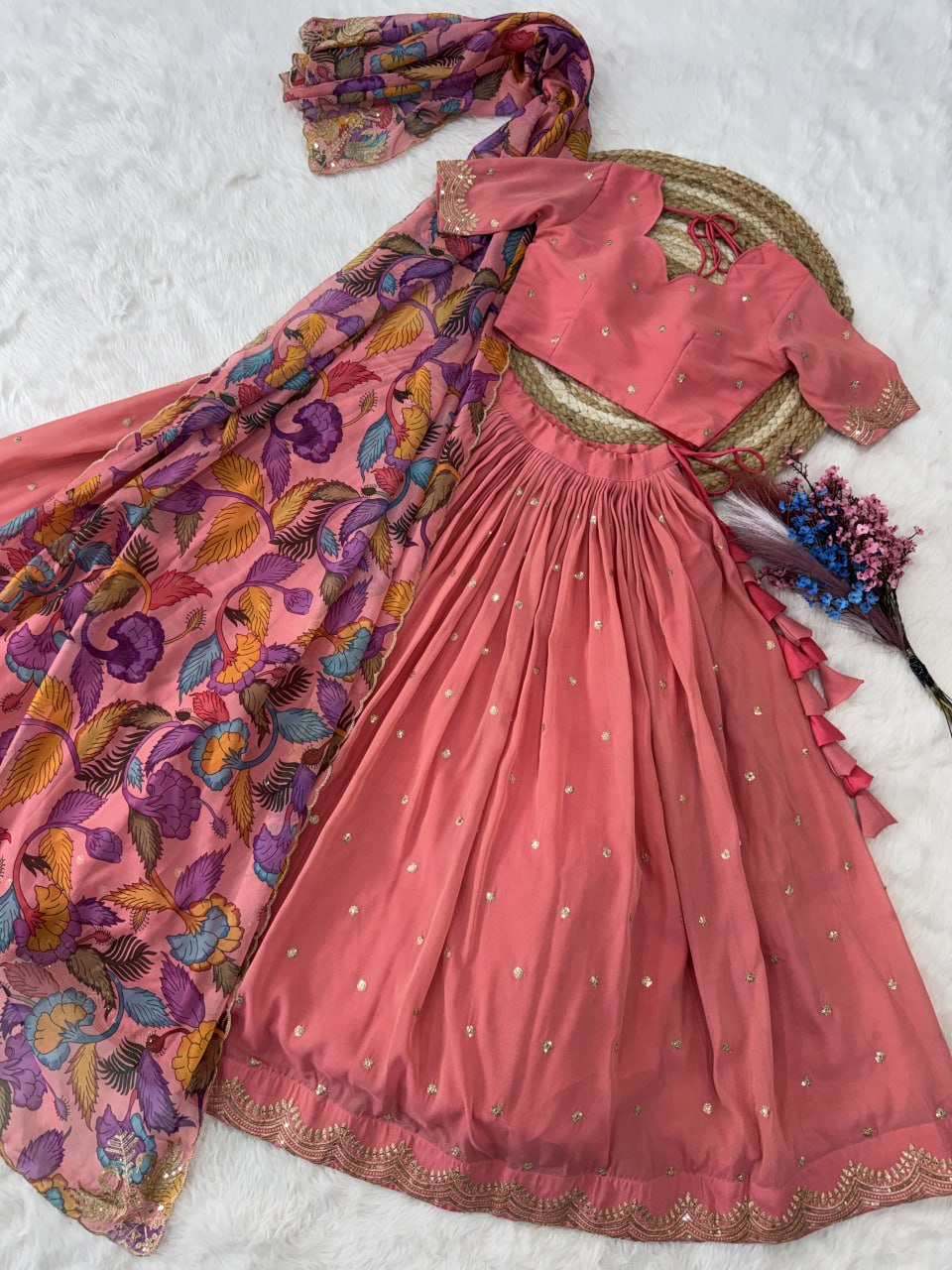 Pink Cosmos Silk Sequins Lehenga Choli