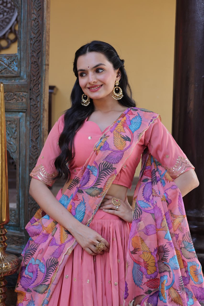 Pink Cosmos Silk Sequins Lehenga Choli