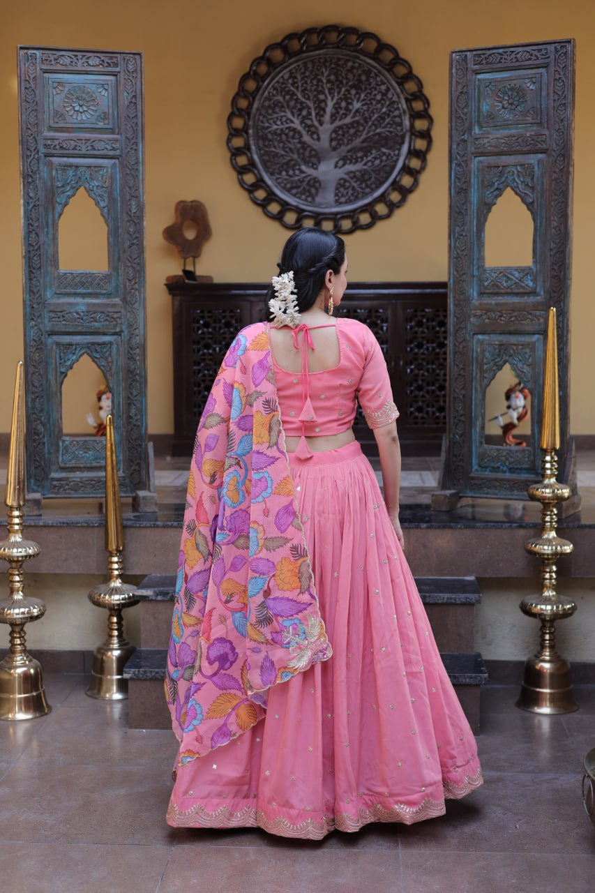 Pink Cosmos Silk Sequins Lehenga Choli