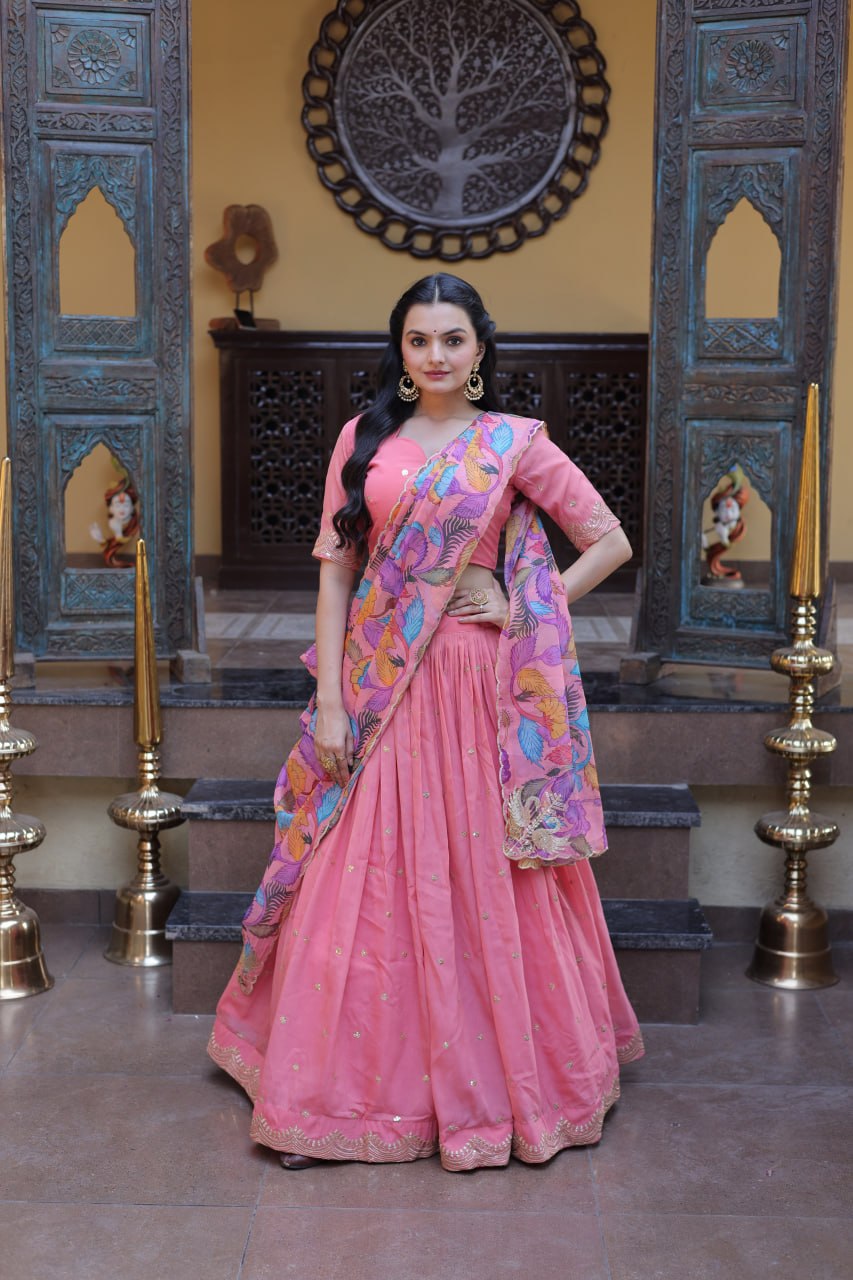 Pink Cosmos Silk Sequins Lehenga Choli