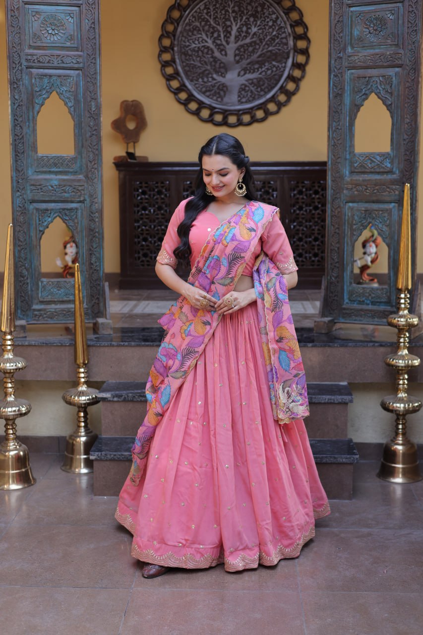 Pink Cosmos Silk Sequins Lehenga Choli