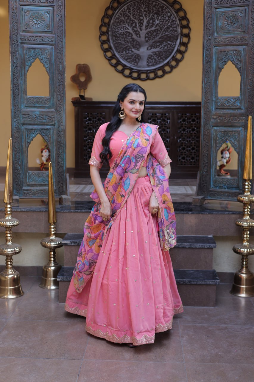 Pink Cosmos Silk Sequins Lehenga Choli