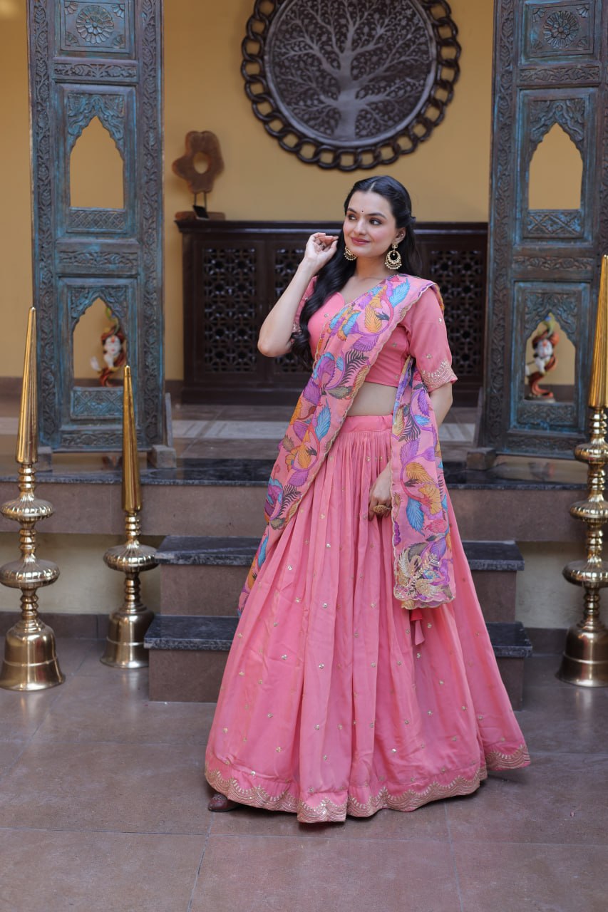 Pink Cosmos Silk Sequins Lehenga Choli