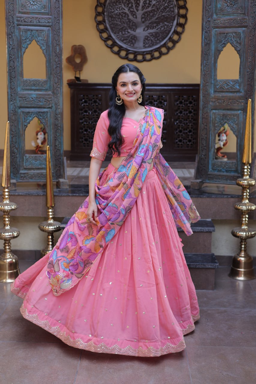 Pink Cosmos Silk Sequins Lehenga Choli
