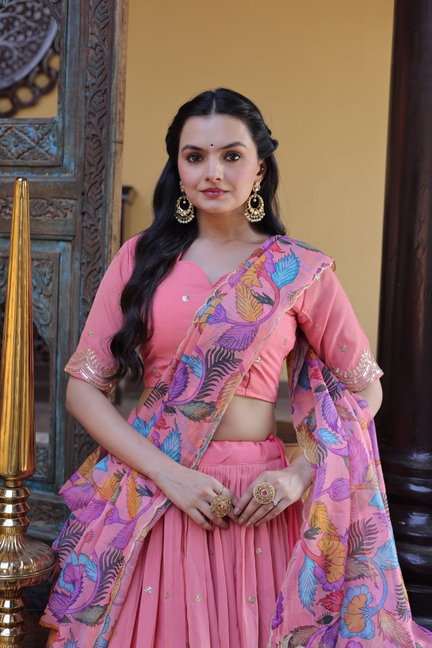 Pink Cosmos Silk Sequins Lehenga Choli