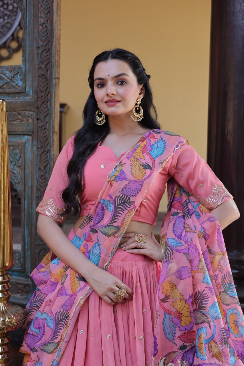 Pink Cosmos Silk Sequins Lehenga Choli