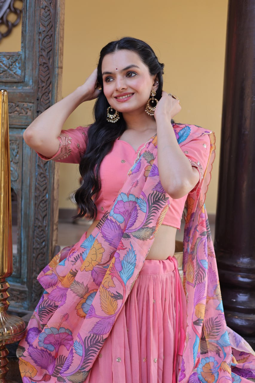 Pink Cosmos Silk Sequins Lehenga Choli