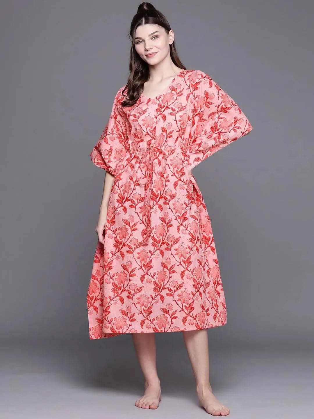 Anouk Pink Cotton Printed Kaftan Nightdress
