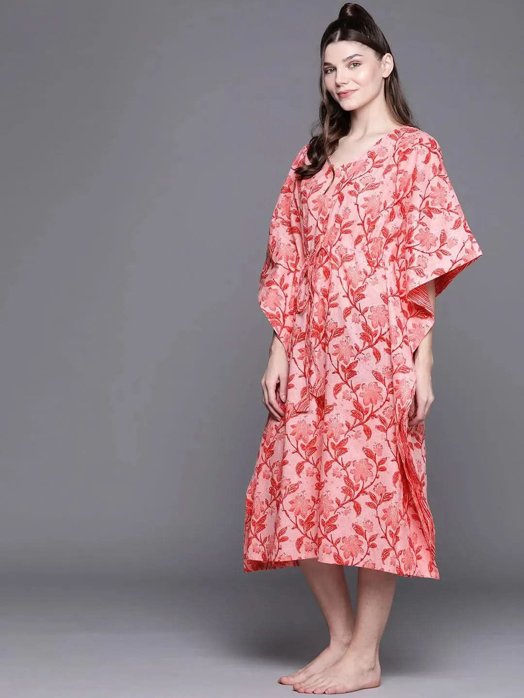 Anouk Pink Cotton Printed Kaftan Nightdress