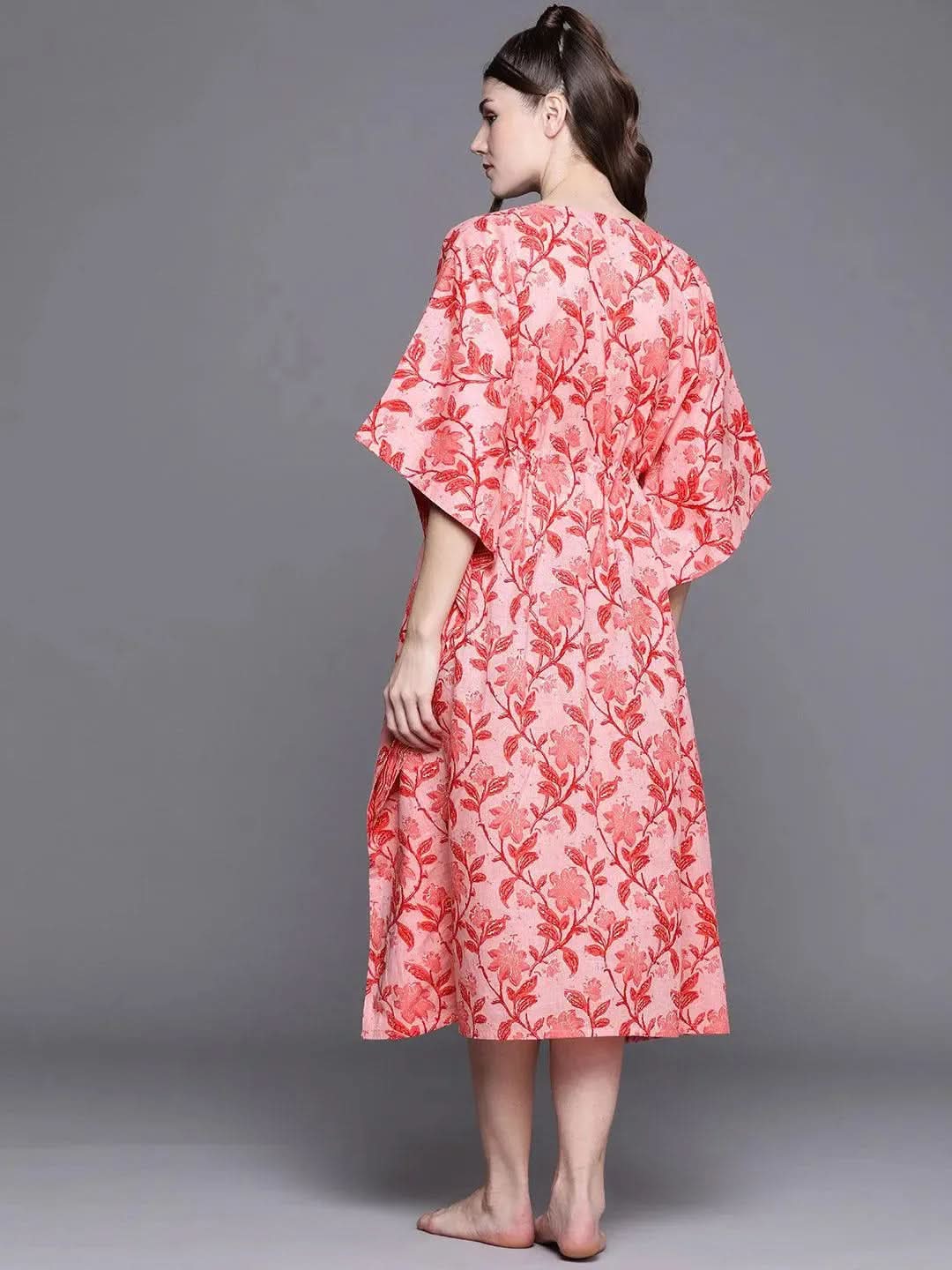 Anouk Pink Cotton Printed Kaftan Nightdress