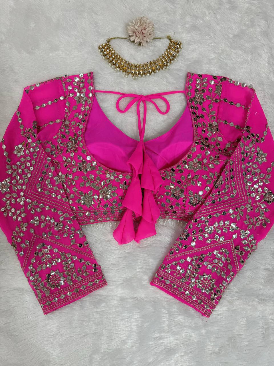 Pink Designer 9mm Sequin Faux Georgette Lehenga Choli Set with Butterfly Net Dupatta
