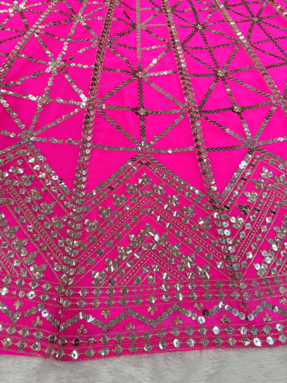 Pink Designer 9mm Sequin Faux Georgette Lehenga Choli Set with Butterfly Net Dupatta