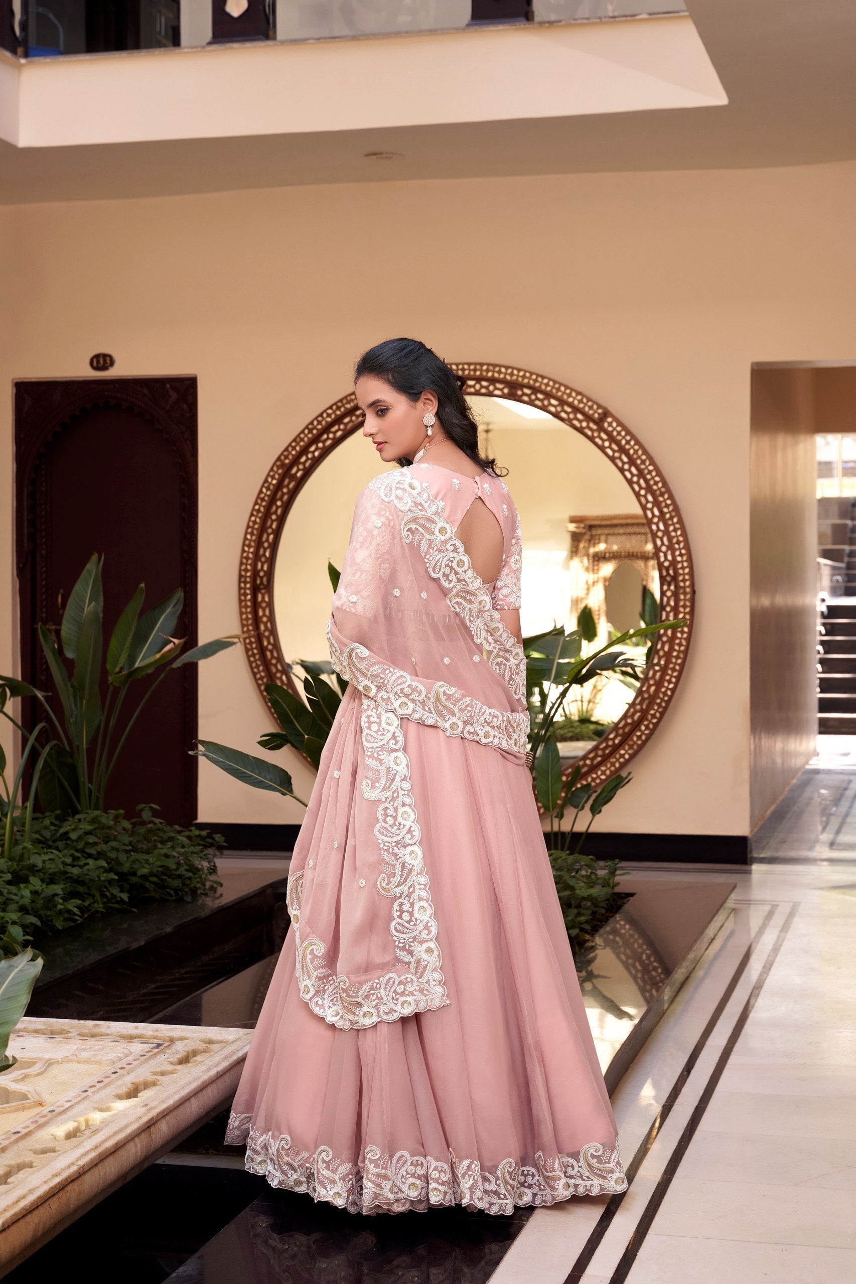 Pink Designer Embellished Lehenga Set in Vichitra Silk, Weone Silk, Star Georgette & New Crush