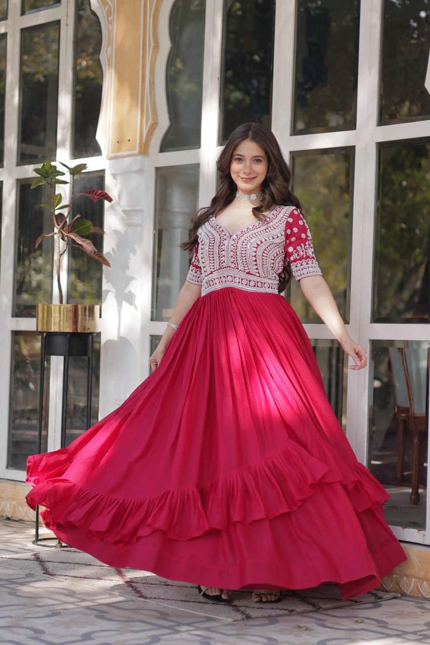 Pink Designer Star Georgette Kurti with Lehenga Set Embroidered Beads & Sequins Work Elegant Ethnic Wear