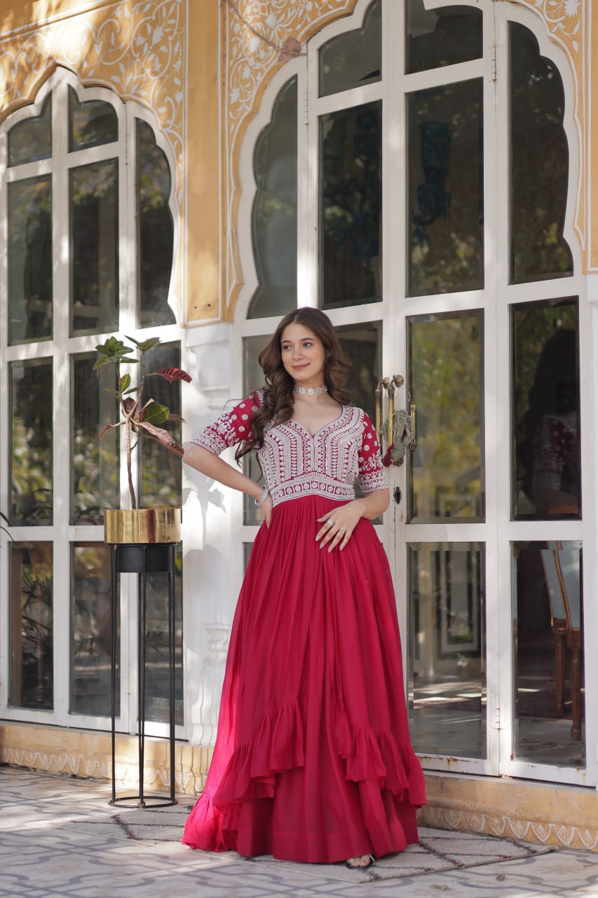 Pink Designer Star Georgette Kurti with Lehenga Set Embroidered Beads & Sequins Work Elegant Ethnic Wear