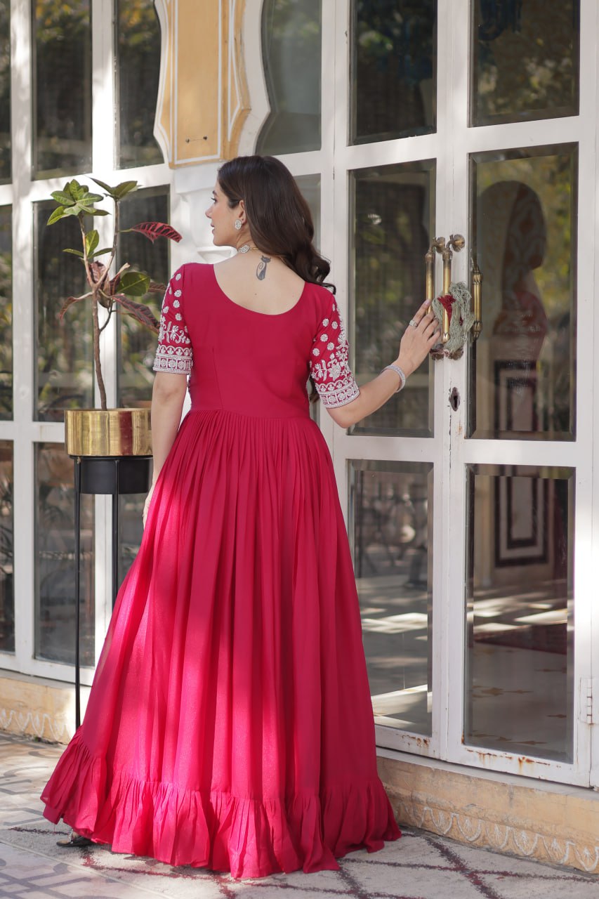 Pink Designer Star Georgette Kurti with Lehenga Set Embroidered Beads & Sequins Work Elegant Ethnic Wear